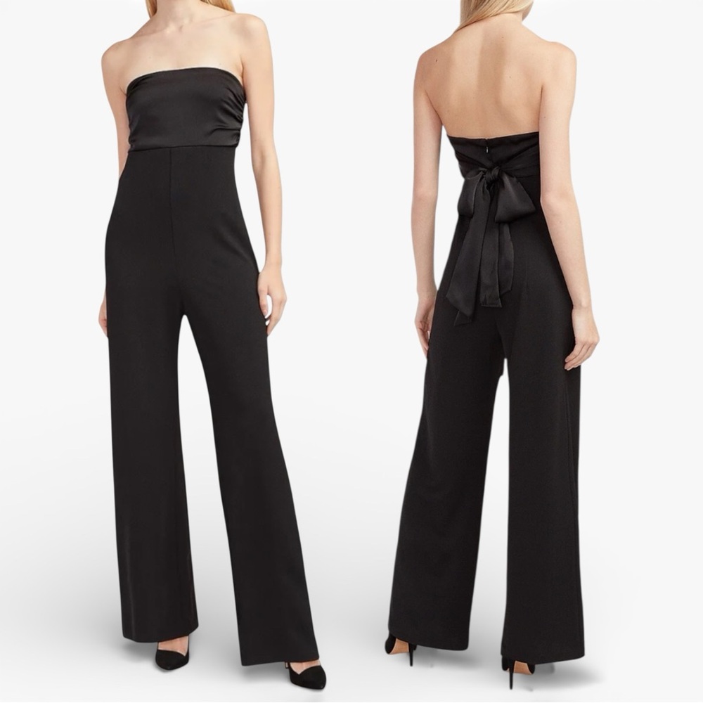 Express Satin Bow Wide Leg Strapless Jumpsuit